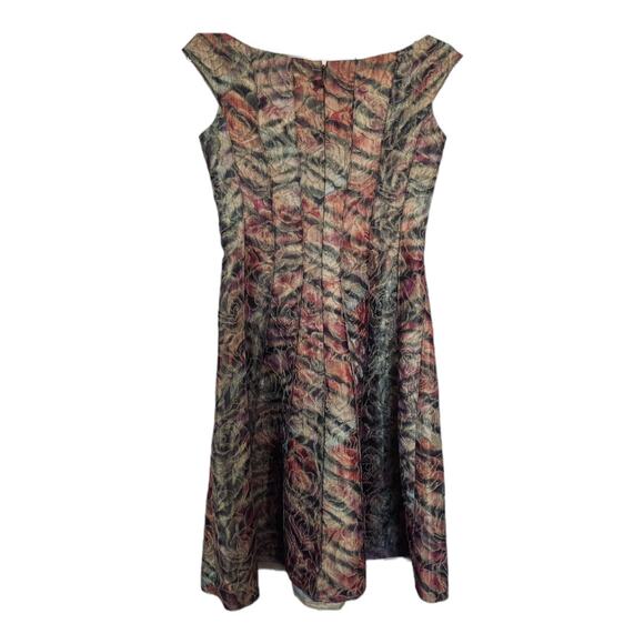 Kay Unger Chevron Animal Floral Print Boat Neck Sleeveless A-Line Cocktail Dress - Picture 4 of 7